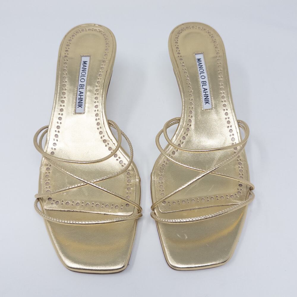 Manolo Blahnik Ninfemu 50mm Gold Strappy Sandals EU 38 / US 8 Heeled - Picture 4 of 6